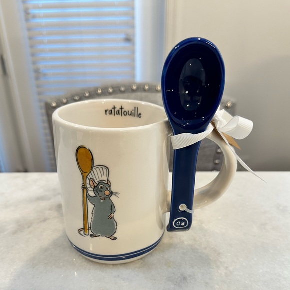 Rae Dunn Pixar LE PETIT CHEF Ratatouille Mug w/ Blue Spoon | White & Blue Mug - Picture 2 of 9